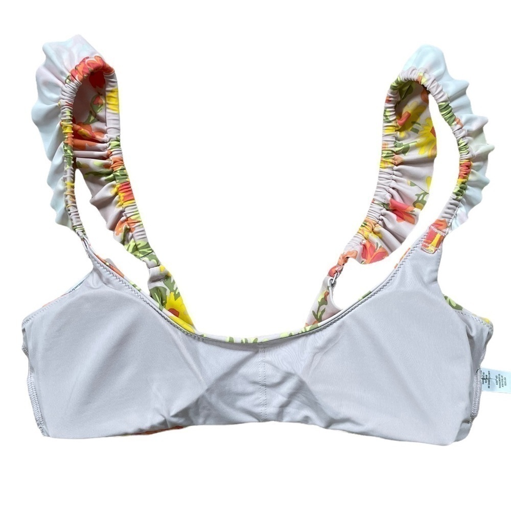 AERIE Scoop Neck Floral Ruffle Shoulder Bikini Top New With Tags - Picture 9 of 9